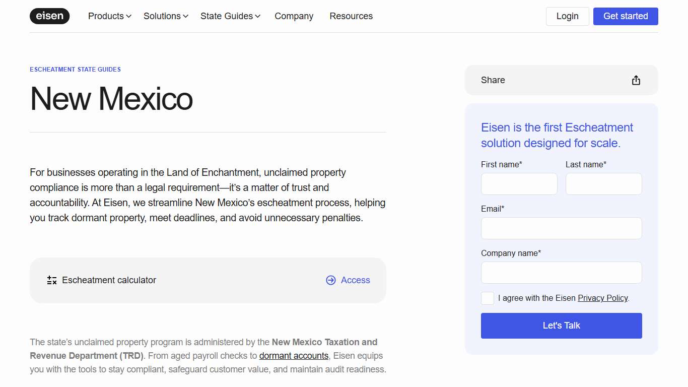 New Mexico Escheatment Guide Eisen