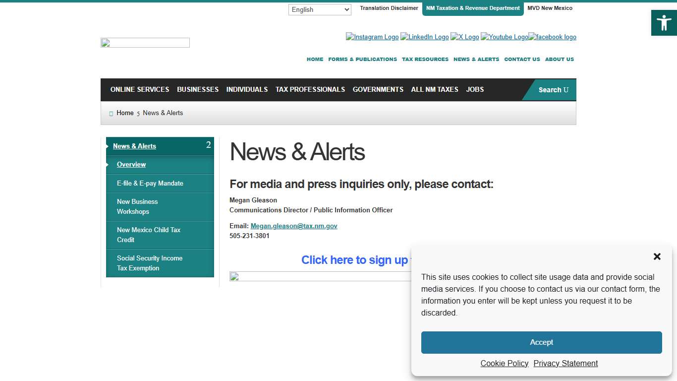 News & Alerts : Taxation and Revenue New Mexico